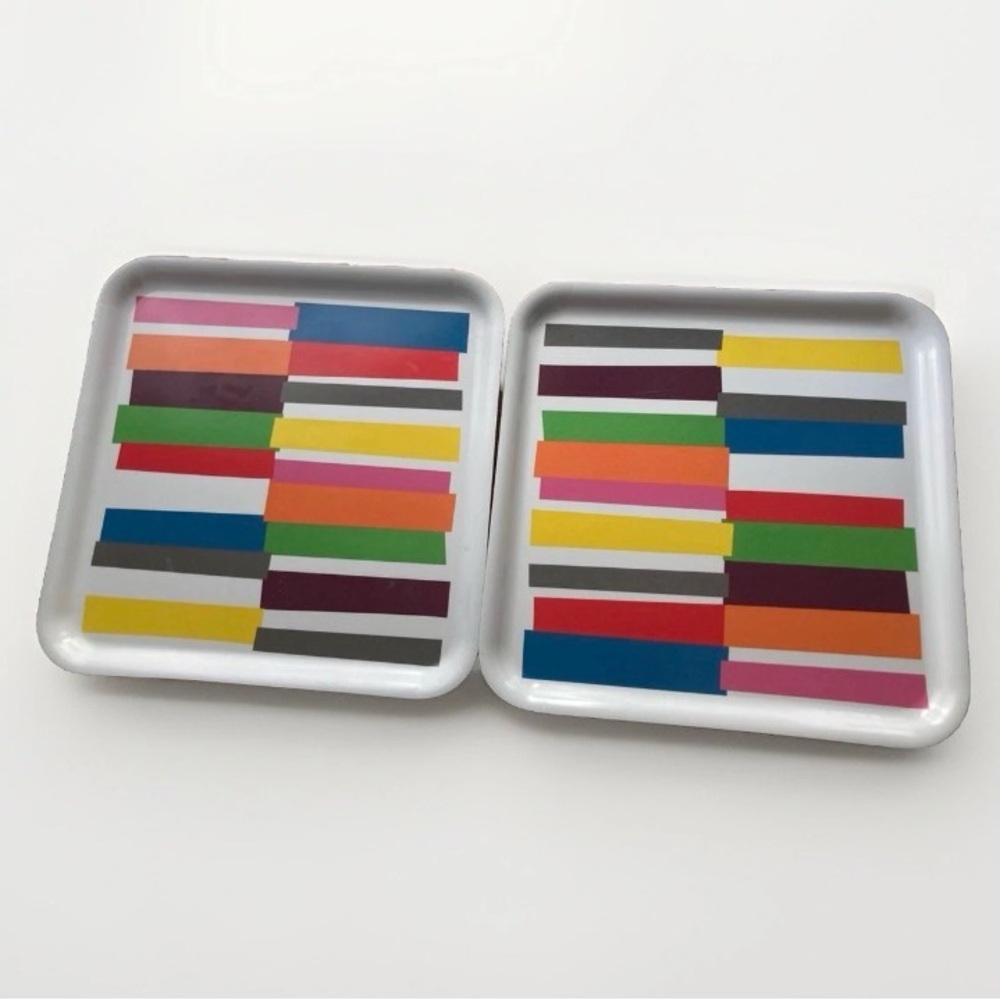 Lot of 2 IKEA Barbar Square Melamine Serving Tray 13X13 Colorful Block Stripes